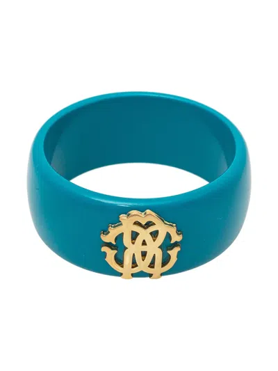 Pre-owned Roberto Cavalli Vintage Logo-plaque Bracelet In Blue