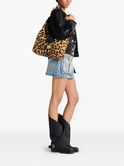Balmain Leather Leopard Sync Shoulder Bag