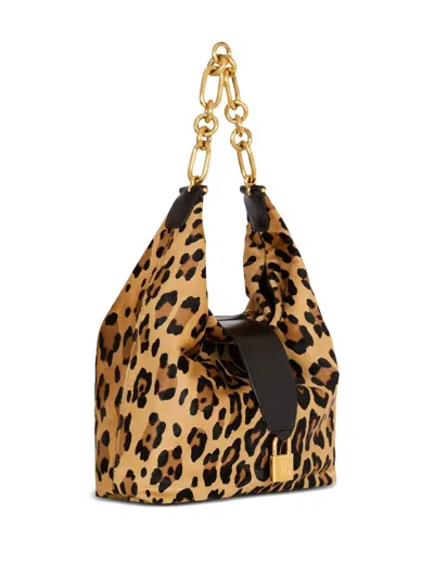 Balmain Leather Leopard Sync Shoulder Bag