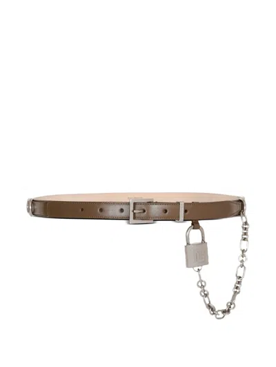 Balmain Leather Padlock Sync Belt In Brown