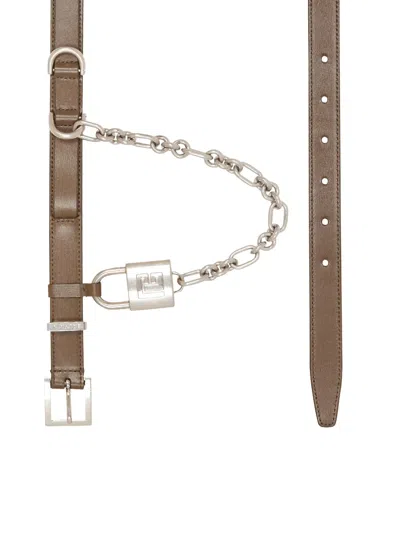 Balmain Leather Padlock Sync Belt In Brown