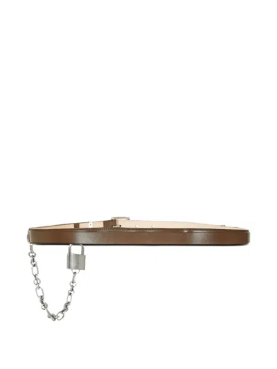 Balmain Leather Padlock Sync Belt In Brown