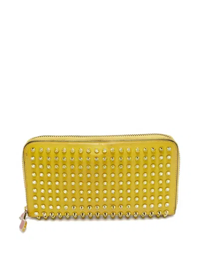 Pre-owned Christian Louboutin Leather Zip Wallet In Yellow