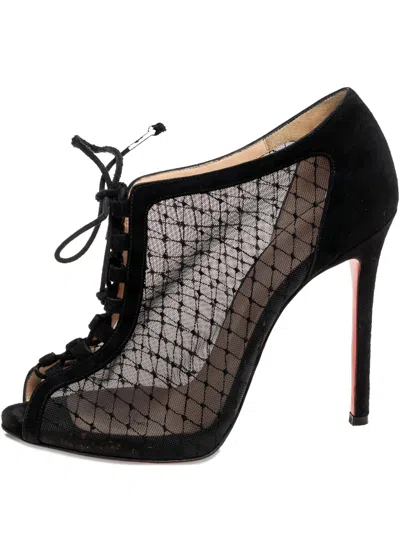 Pre-owned Christian Louboutin 120mm Suede Heeled Boots In Black