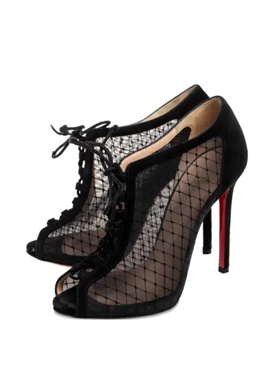 Pre-owned Christian Louboutin 120mm Suede Heeled Boots In Black