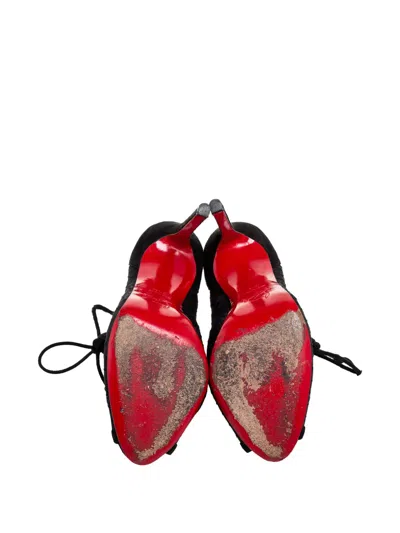 Pre-owned Christian Louboutin 120mm Suede Heeled Boots In Black