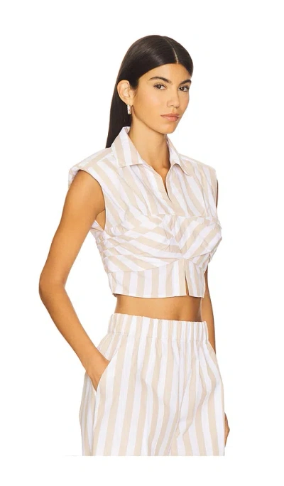 Simkhai Emie Cropped Box Sleeve Top Sand Stripe In Neutral