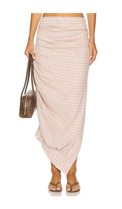 Jbq Novie Draped Plaid Midi Skirt In Pink