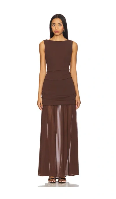 Show Me Your Mumu Aria Maxi Dress Chocolate Stretch Chiffon In Brown