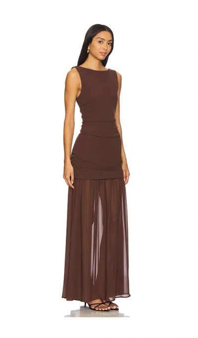 Show Me Your Mumu Aria Maxi Dress Chocolate Stretch Chiffon In Brown
