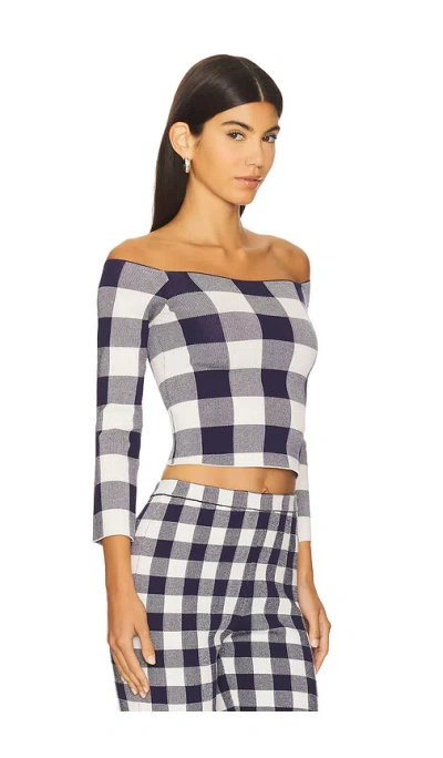 Ser.o.ya Off-the-shoulder Gingham Pullover Sweater In Blue