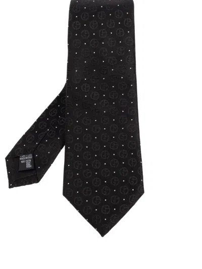 Giorgio Armani Pointed Tip Patterned Silk Tie In Black