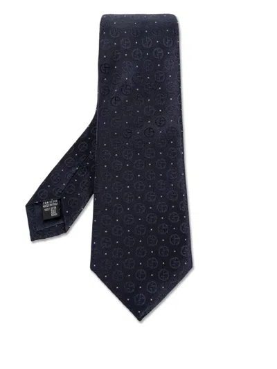 Giorgio Armani Signature Logo Pattern Silk Tie In Blue