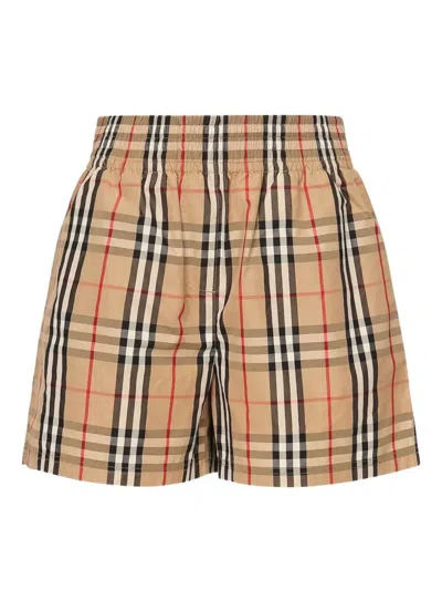 Burberry Elastic Waistband Checked Shorts With Side Stripe