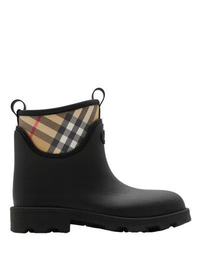 Burberry Patterned Check Pull Tabs Rubber Sole Boots