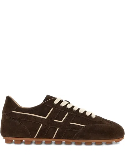 Hogan Suede Upper Sneakers With Contrasting Stitching In Brown