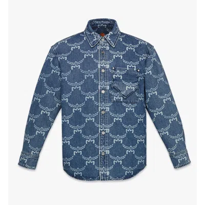 Mcm Lauretos Monogram Denim Shirt In Blue