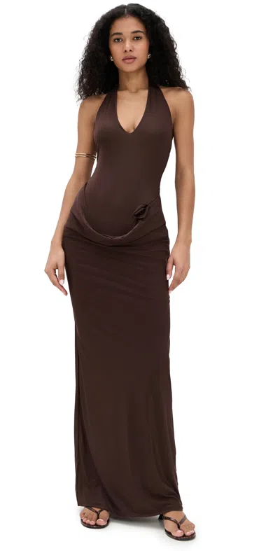 Maygel Coronel Semi-transparent Conto Maxi Dress In Brown