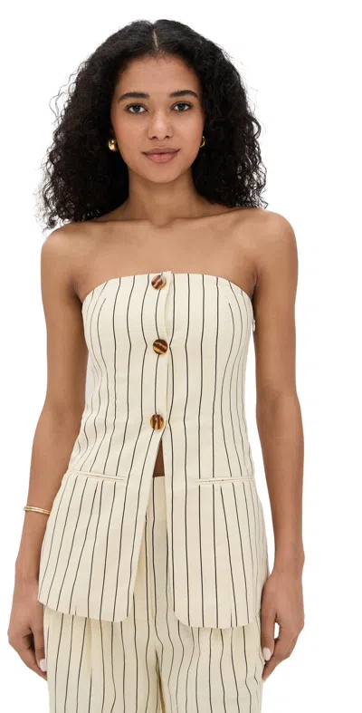 Simonmiller Mori Strapless Linen Top Cream Pinstripe In Multi