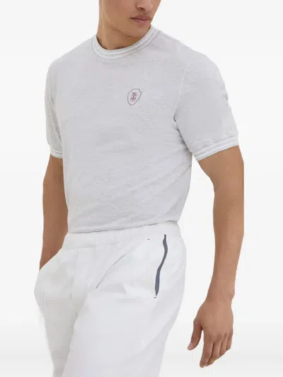 Brunello Cucinelli Cotton Jersey Crew Neck T-shirt With Logo In White