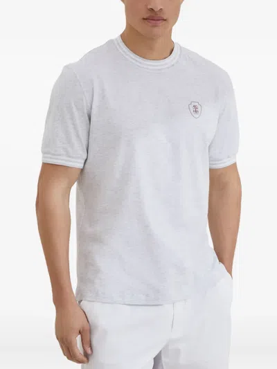 Brunello Cucinelli Cotton Jersey Crew Neck T-shirt With Logo In White