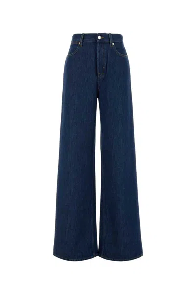 Gucci Blue Jeans With Logo Patch On The Rear And Wide Leg In Denim Woman In Blue