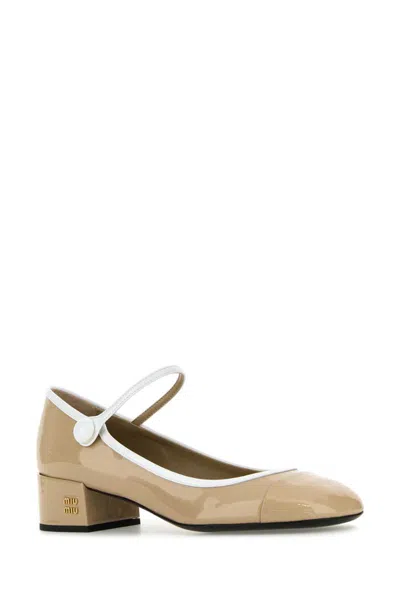 Miu Miu Leather Block Heel Pumps With Round Toe