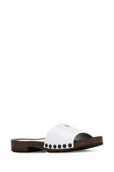 Miu Miu Leather Logo Slide Clogs In White