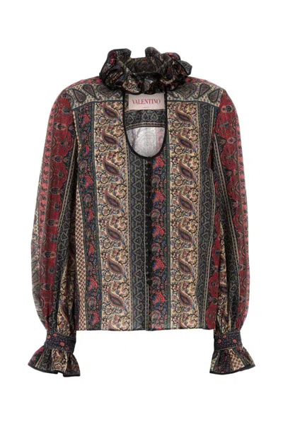 Valentino Garavani Printed Cotton Blend Blouse In Multi