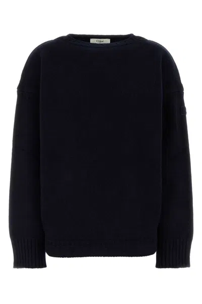 Chloé Knitwear Crewneck Long Sleeves Ribbed Finish In Black