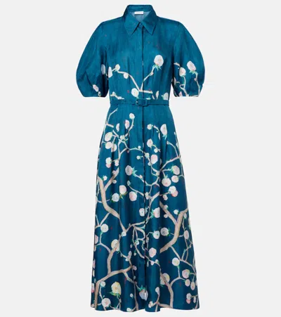 Gabriela Hearst Maude Pleated Midi Shirtdress In Blue Multi Printed Silk Twill