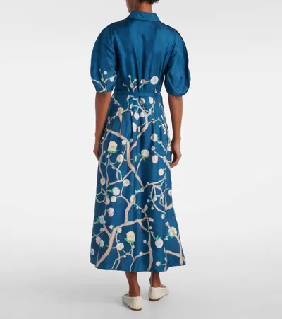 Gabriela Hearst Maude Pleated Midi Shirtdress In Blue Multi Printed Silk Twill