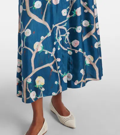 Gabriela Hearst Maude Pleated Midi Shirtdress In Blue Multi Printed Silk Twill