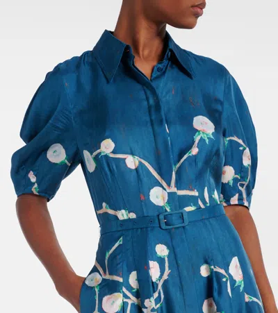 Gabriela Hearst Maude Pleated Midi Shirtdress In Blue Multi Printed Silk Twill