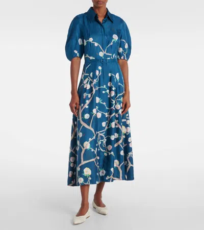 Gabriela Hearst Maude Pleated Midi Shirtdress In Blue Multi Printed Silk Twill