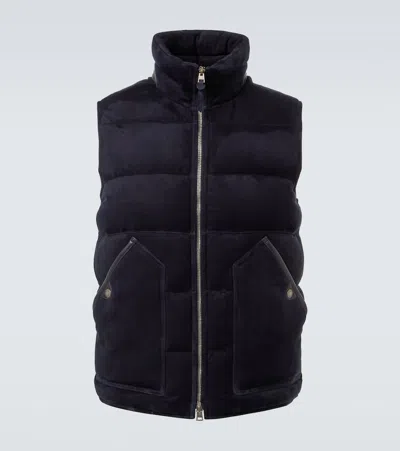 Tom Ford Suede Down Vest In Blue