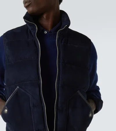 Tom Ford Suede Down Vest In Blue