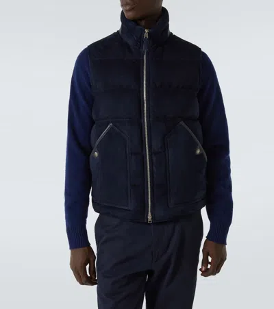Tom Ford Suede Down Vest In Blue
