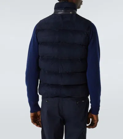 Tom Ford Suede Down Vest In Blue