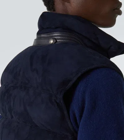 Tom Ford Suede Down Vest In Blue