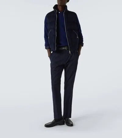Tom Ford Suede Down Vest In Blue