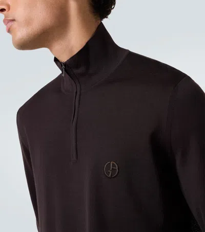Giorgio Armani Virgin Wool Half-zip Sweater In Brown
