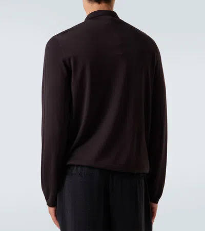 Giorgio Armani Virgin Wool Half-zip Sweater In Brown