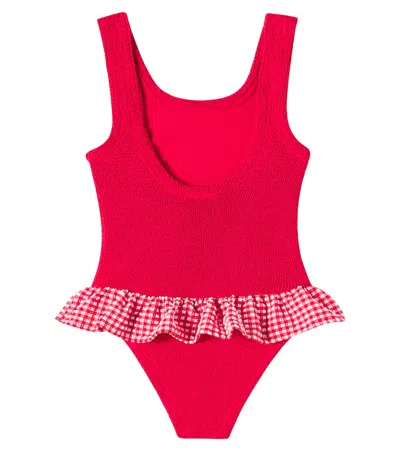 Hunza G Gingham Ruffled Swimsuit In Red