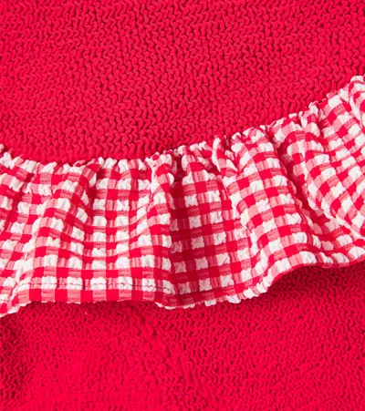 Hunza G Gingham Ruffled Swimsuit In Red