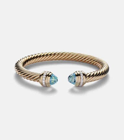 David Yurman Classic Cablespira 18kt Gold Cuff Bracelet With Topazes And Diamonds