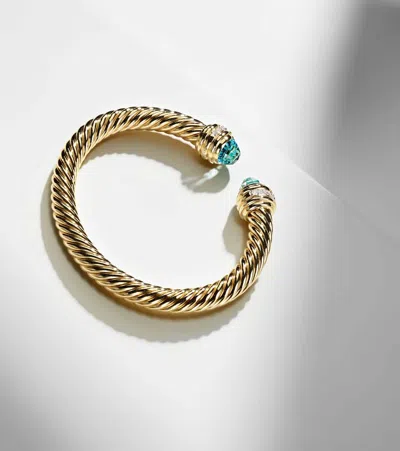 David Yurman Classic Cablespira 18kt Gold Cuff Bracelet With Topazes And Diamonds