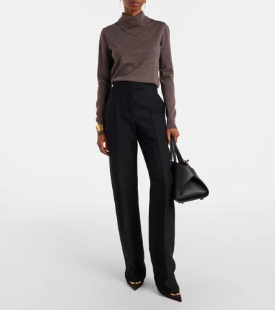 Ferragamo High-rise Faille Straight Pants In Black