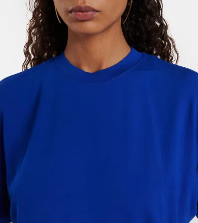Ferragamo Asymmetric Jersey Midi Dress In Blue