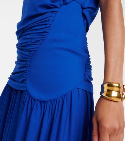 Ferragamo Asymmetric Jersey Midi Dress In Blue